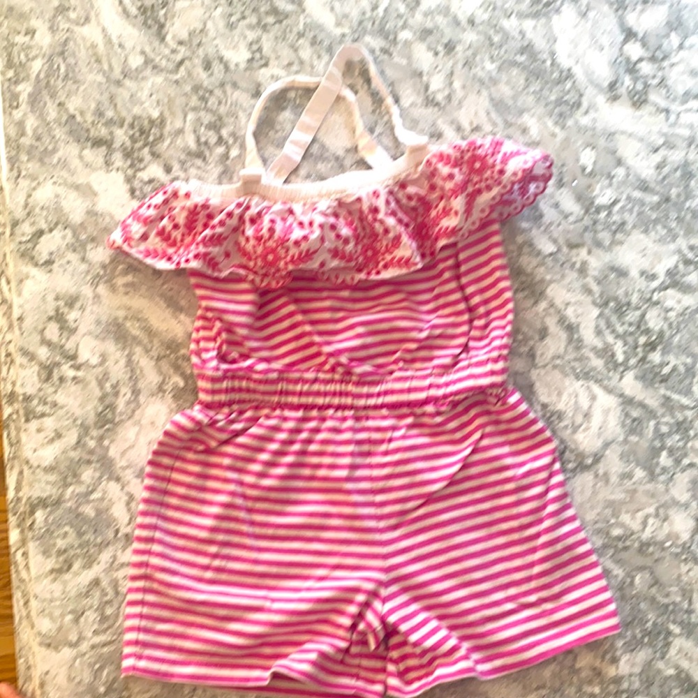 Adorable pink striped romper by Hanna Andersson